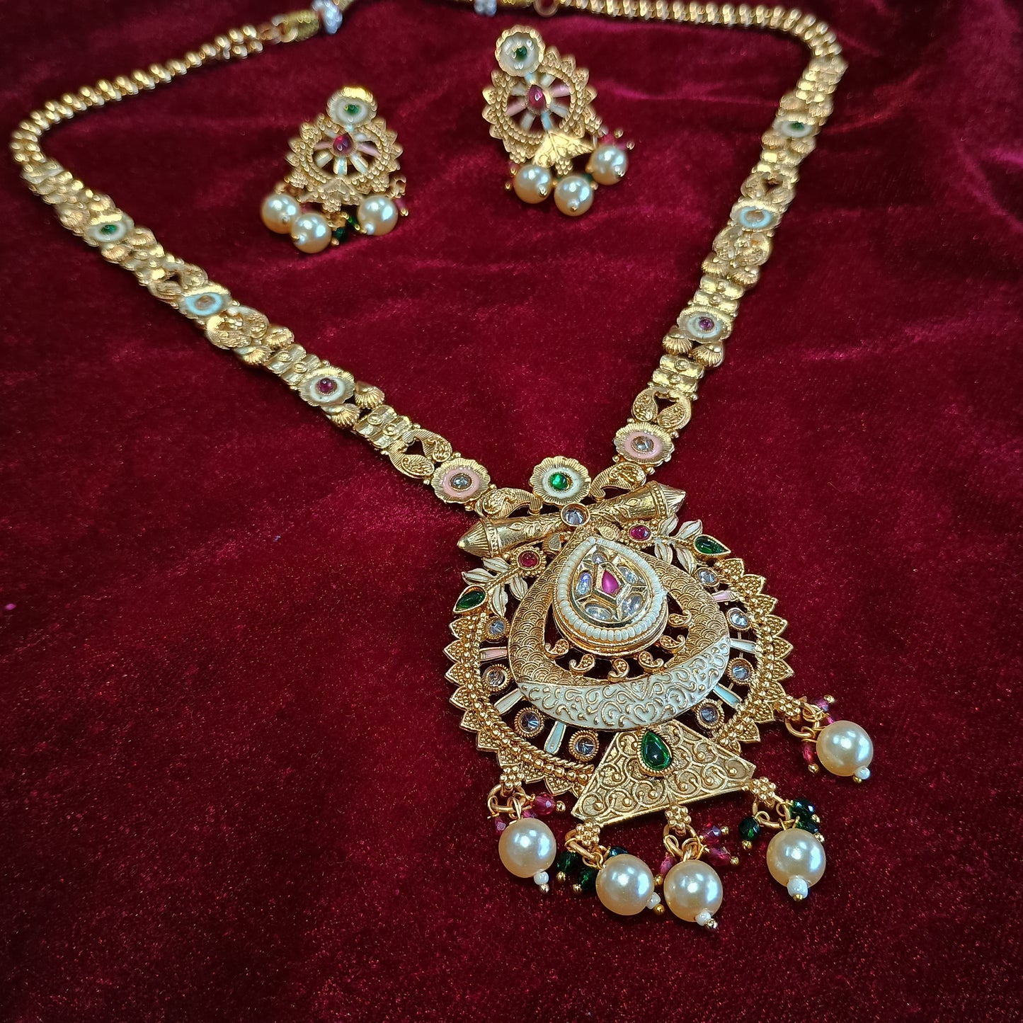 Gold Plated Multi Color Long Rajwadi Set