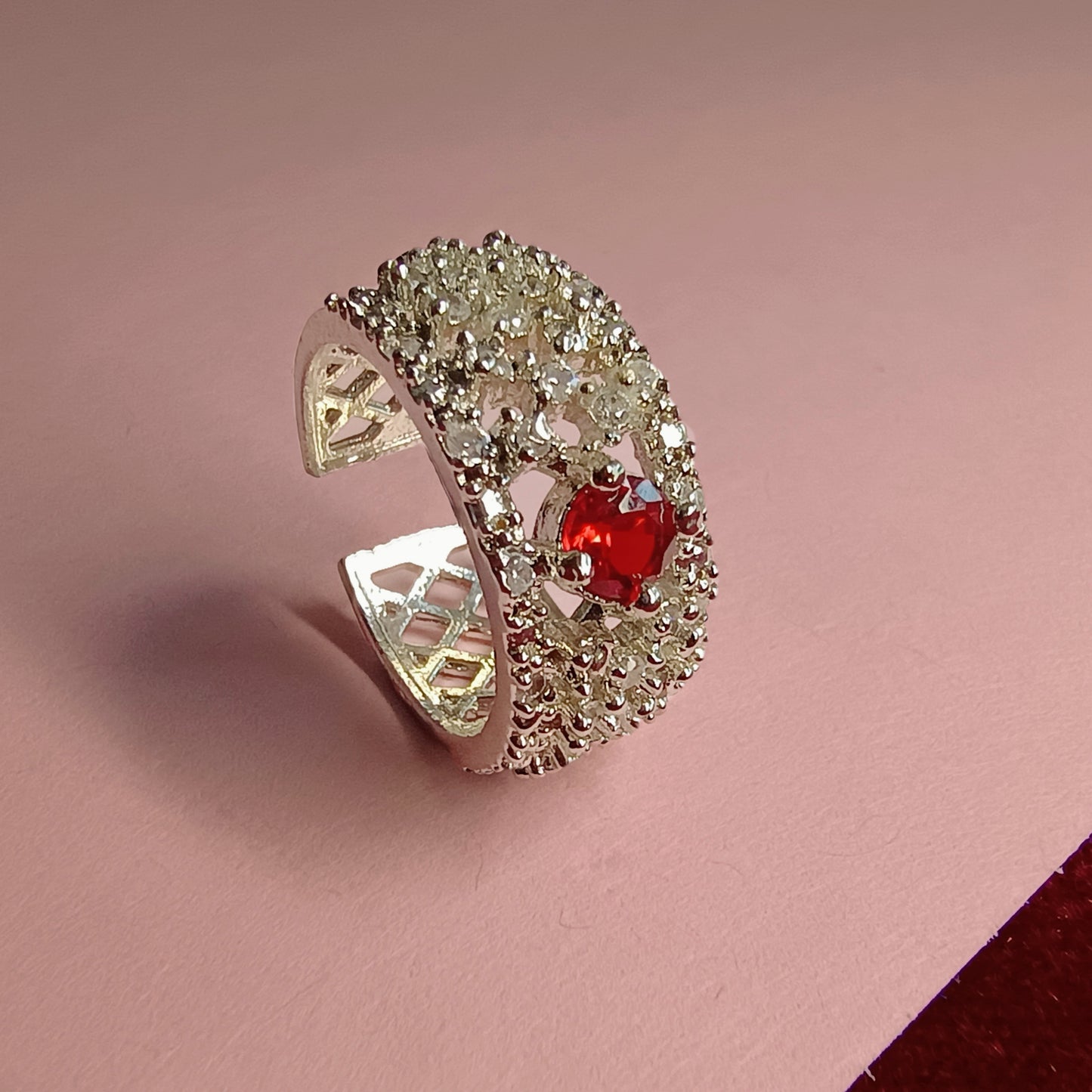 Red Gem American Diamond Ring