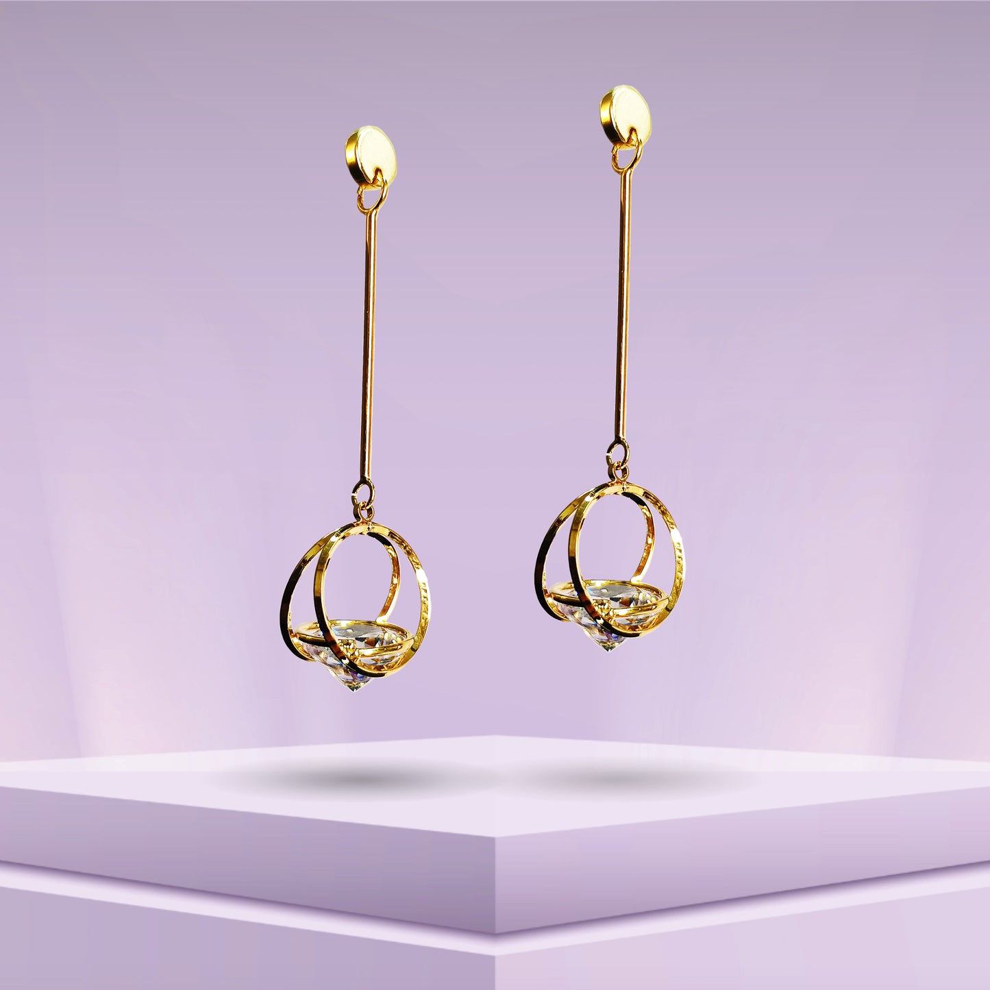 Gold Plated Long Solitaire Earrings