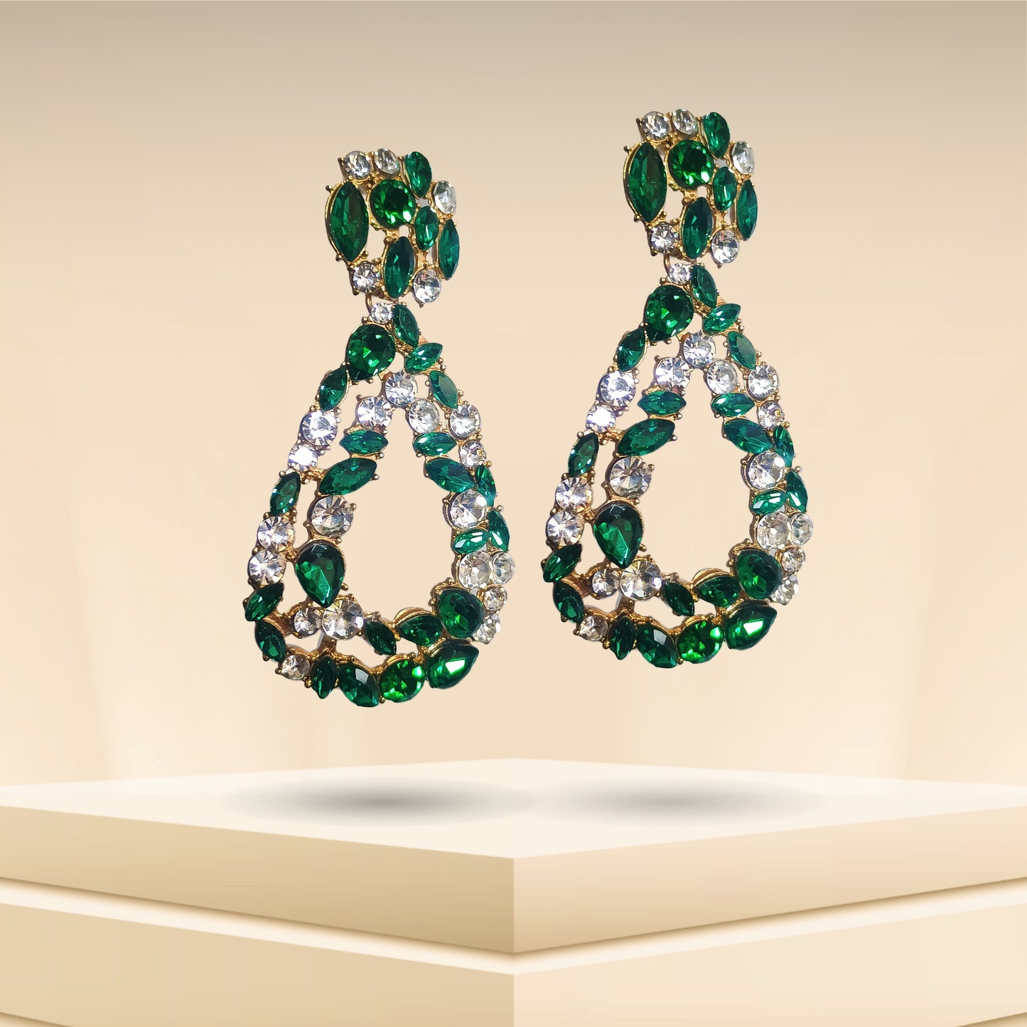 Long Drop Green Crystal Earrings