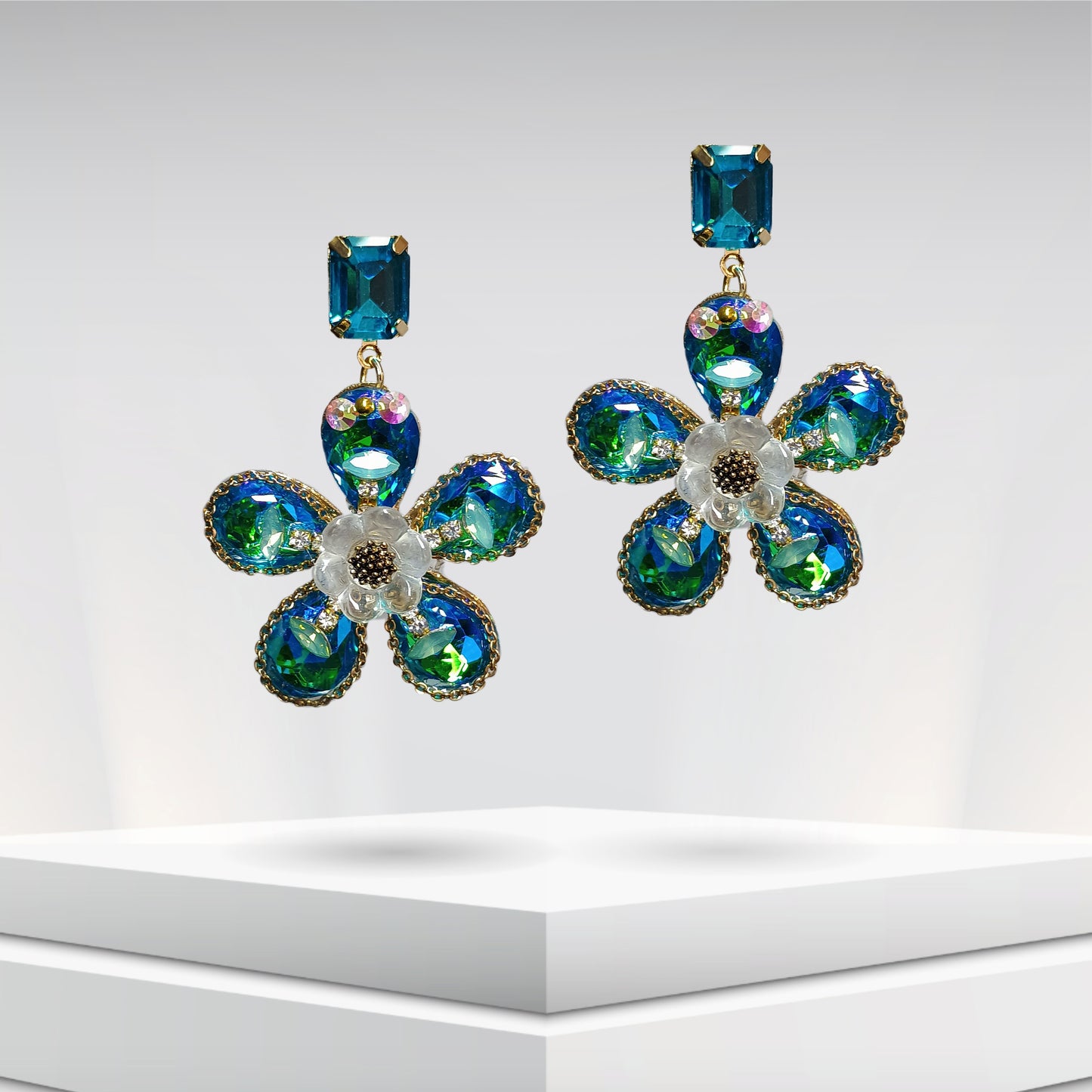 Blue Green Crystal Earrings