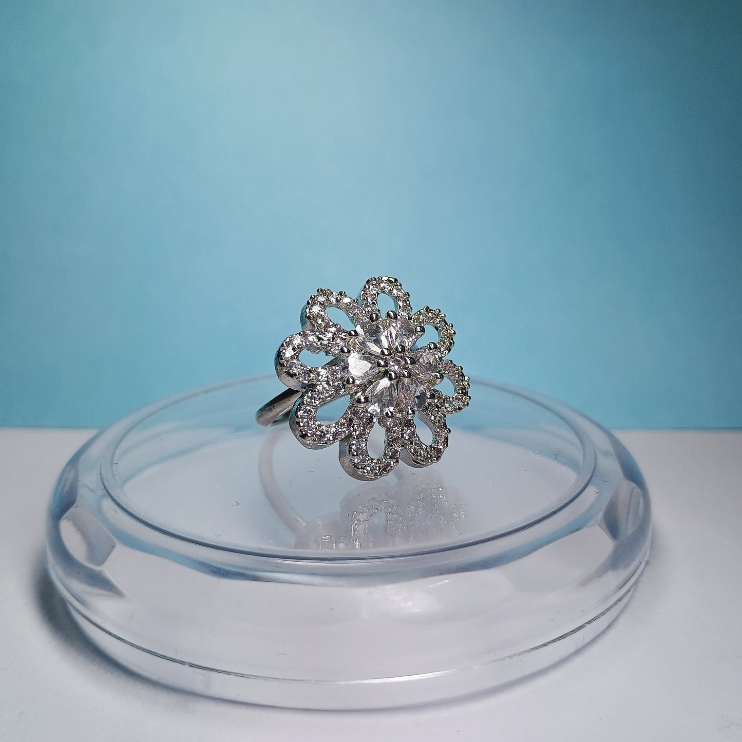 AD Silver Plated Flower Ring