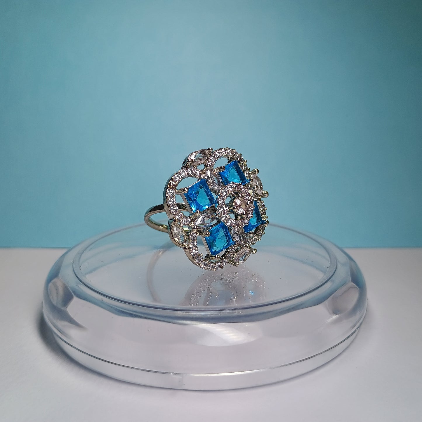 Blue Stone AD Silver Plated Ring