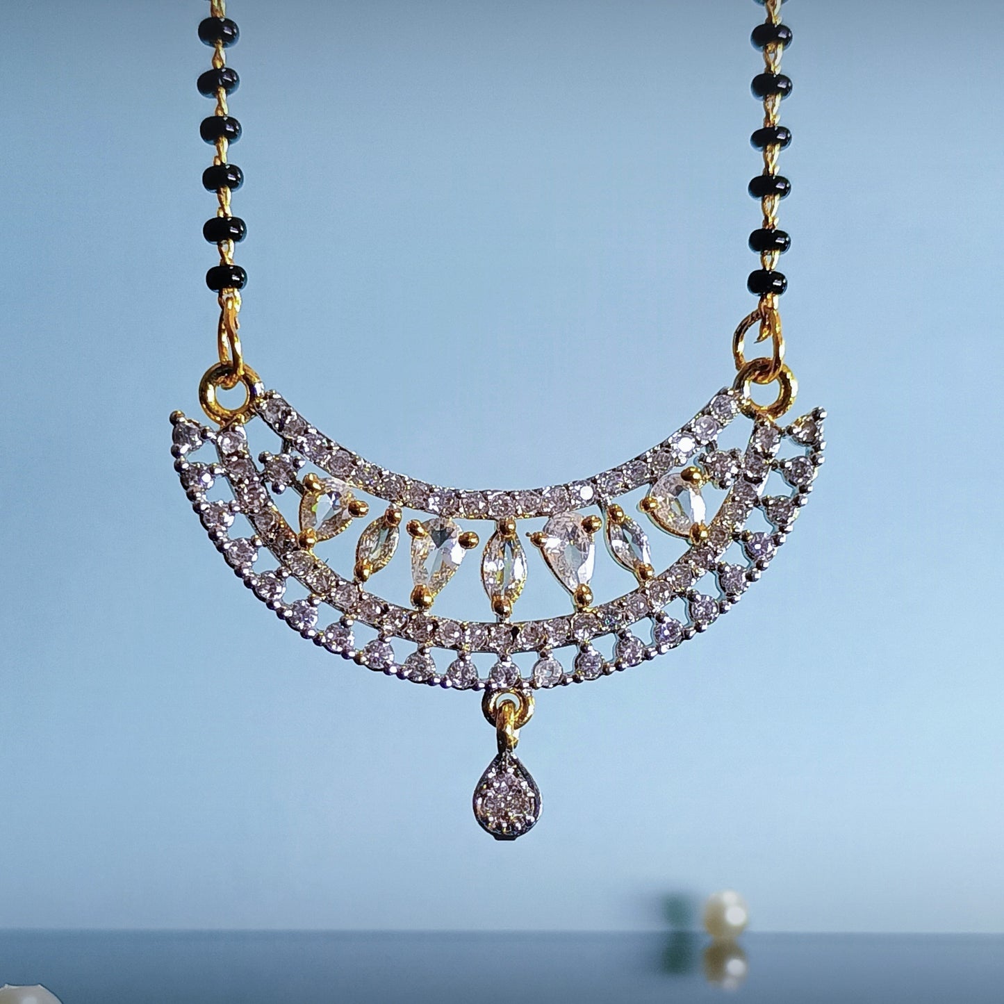 Silver Plated American Diamond Mangalsutra with Earrings