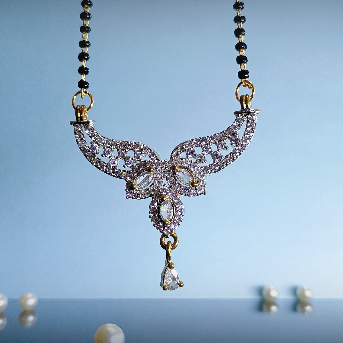 Silver Plated American Diamond Mangalsutra with Earrings