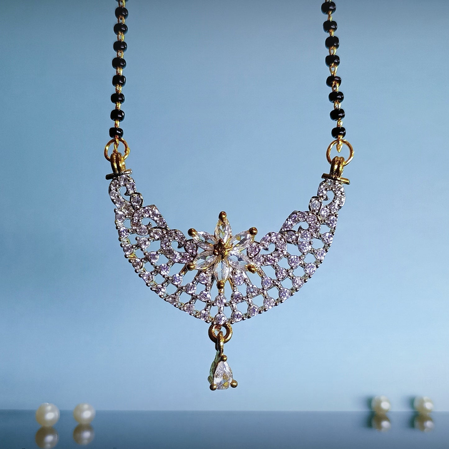 Silver Plated American Diamond Mangalsutra with Earrings