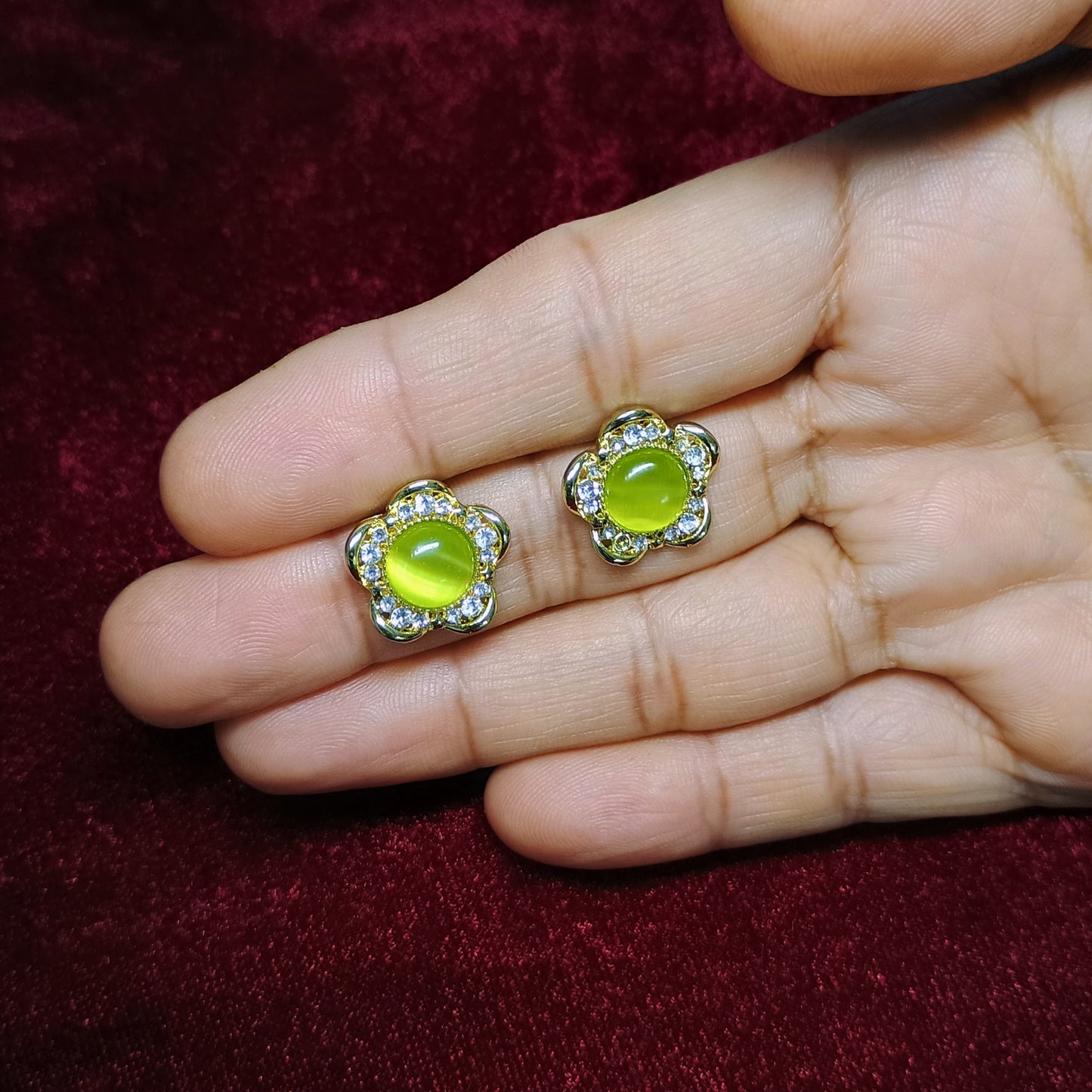 Green Stone Gold Plated Studs
