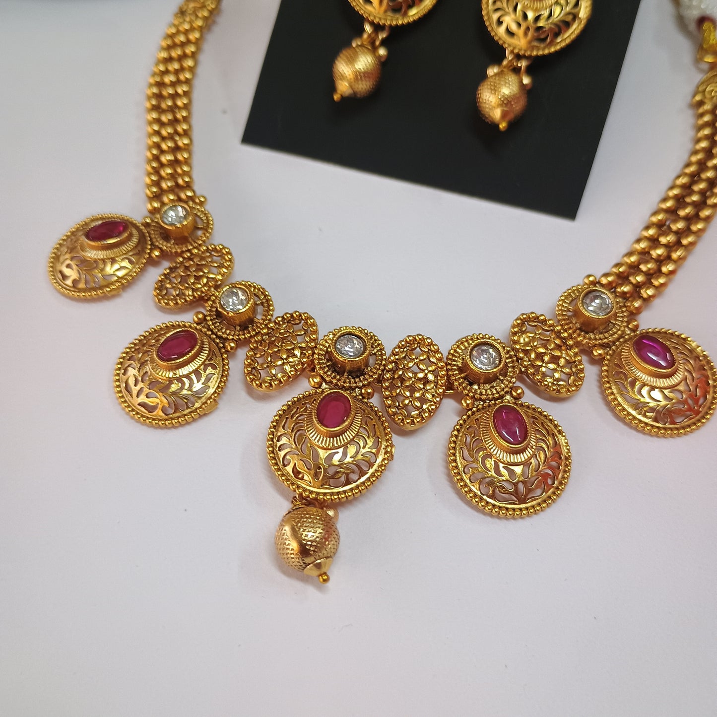 Red Stone Gold Plated Traditional Necklace Set