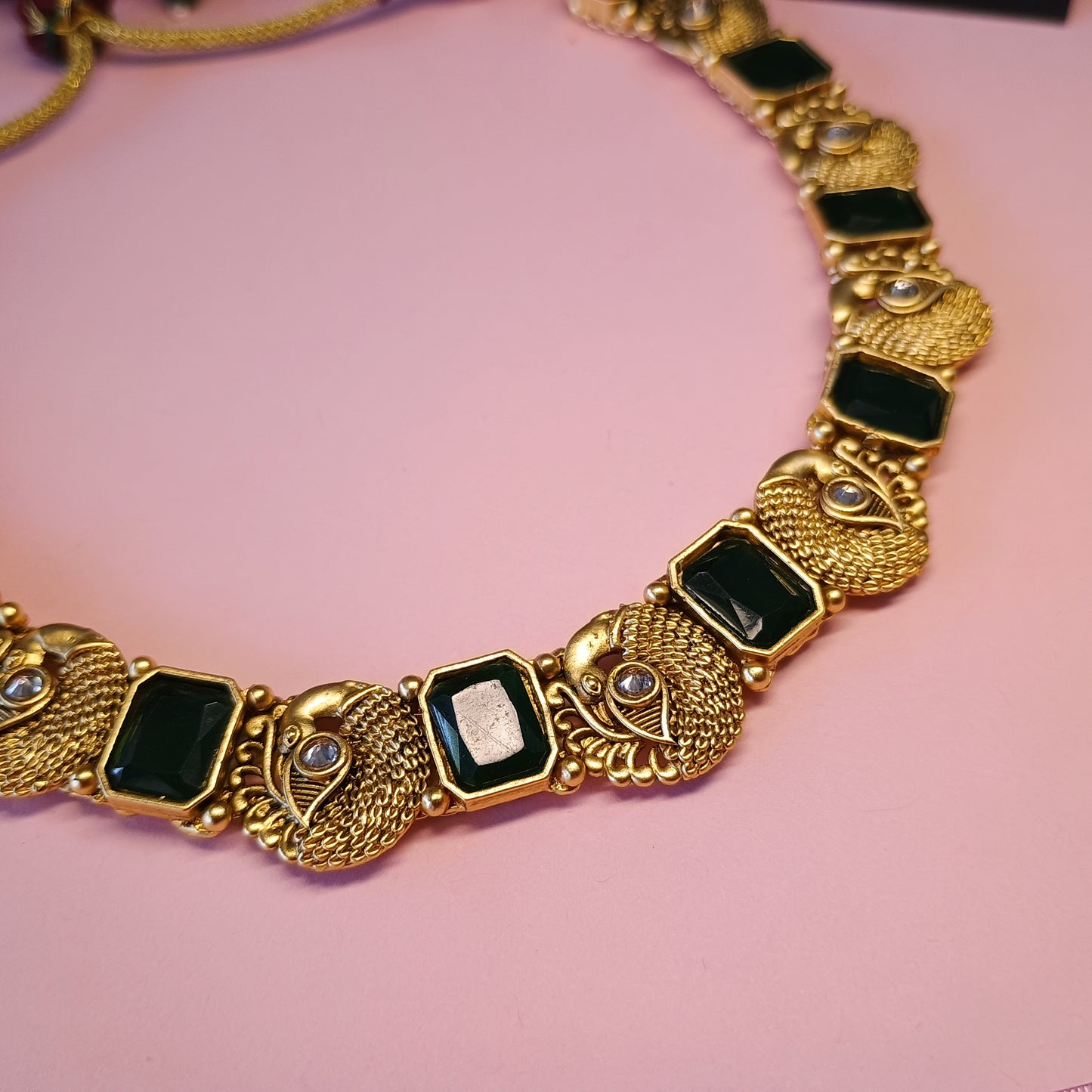 Gold Plated Green Stone Necklace Set