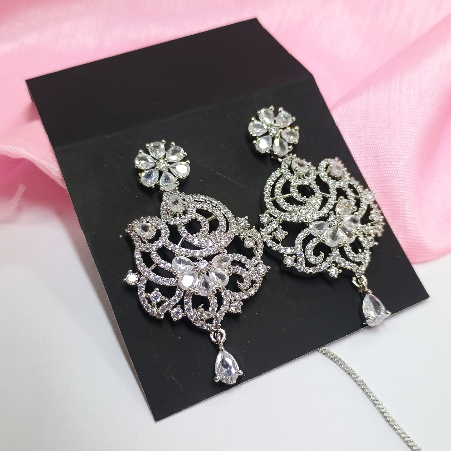 Silver Plated AD Pendent With Earrings