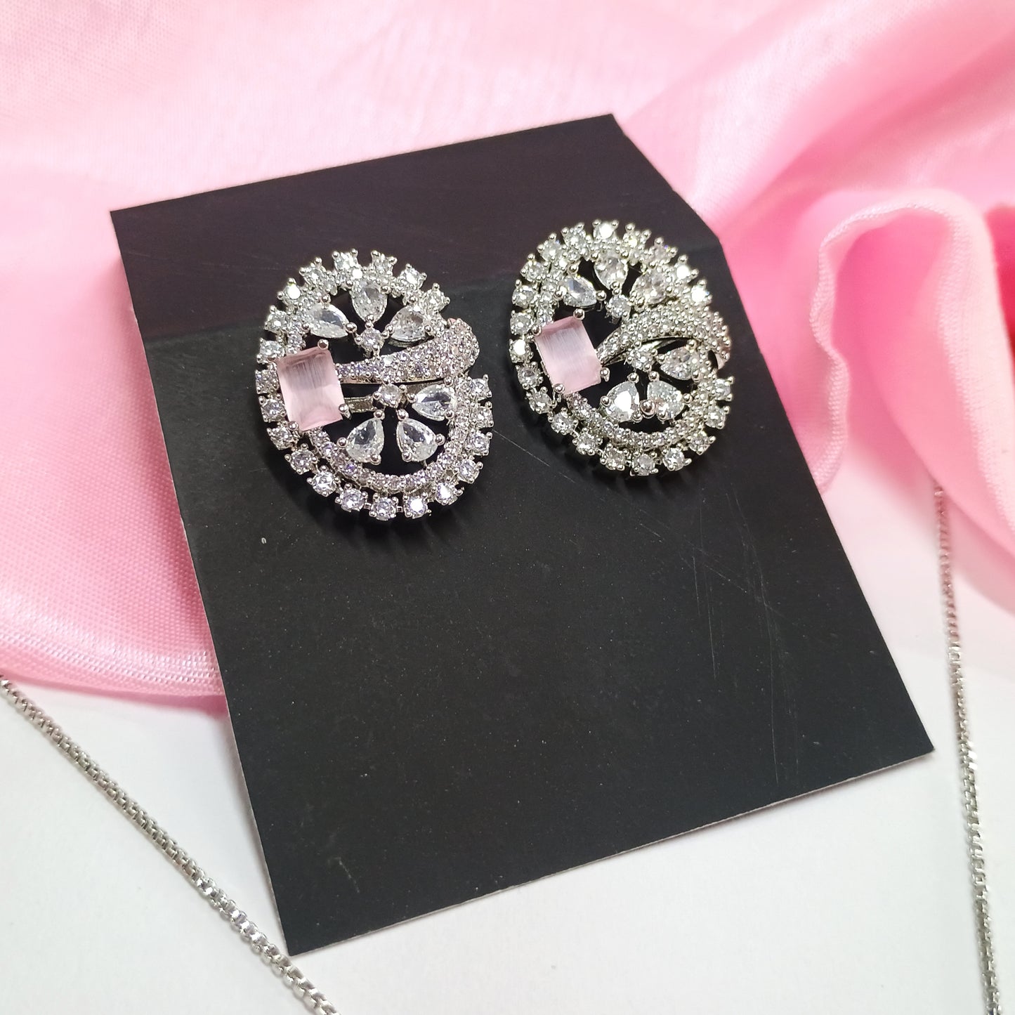 Silver Plated AD Pendent With Earrings