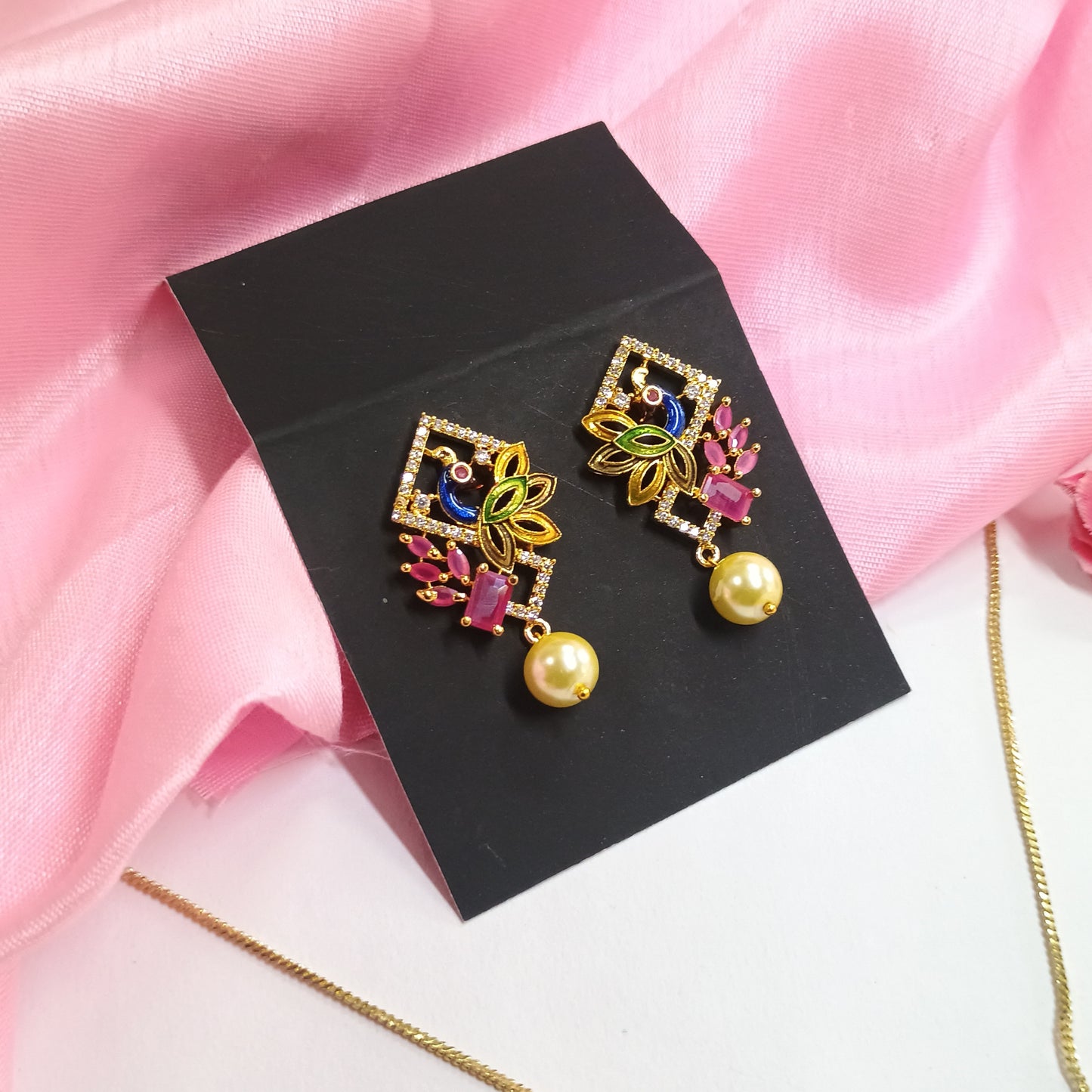 Peacock Style Gold Plated Pendent With Earrings