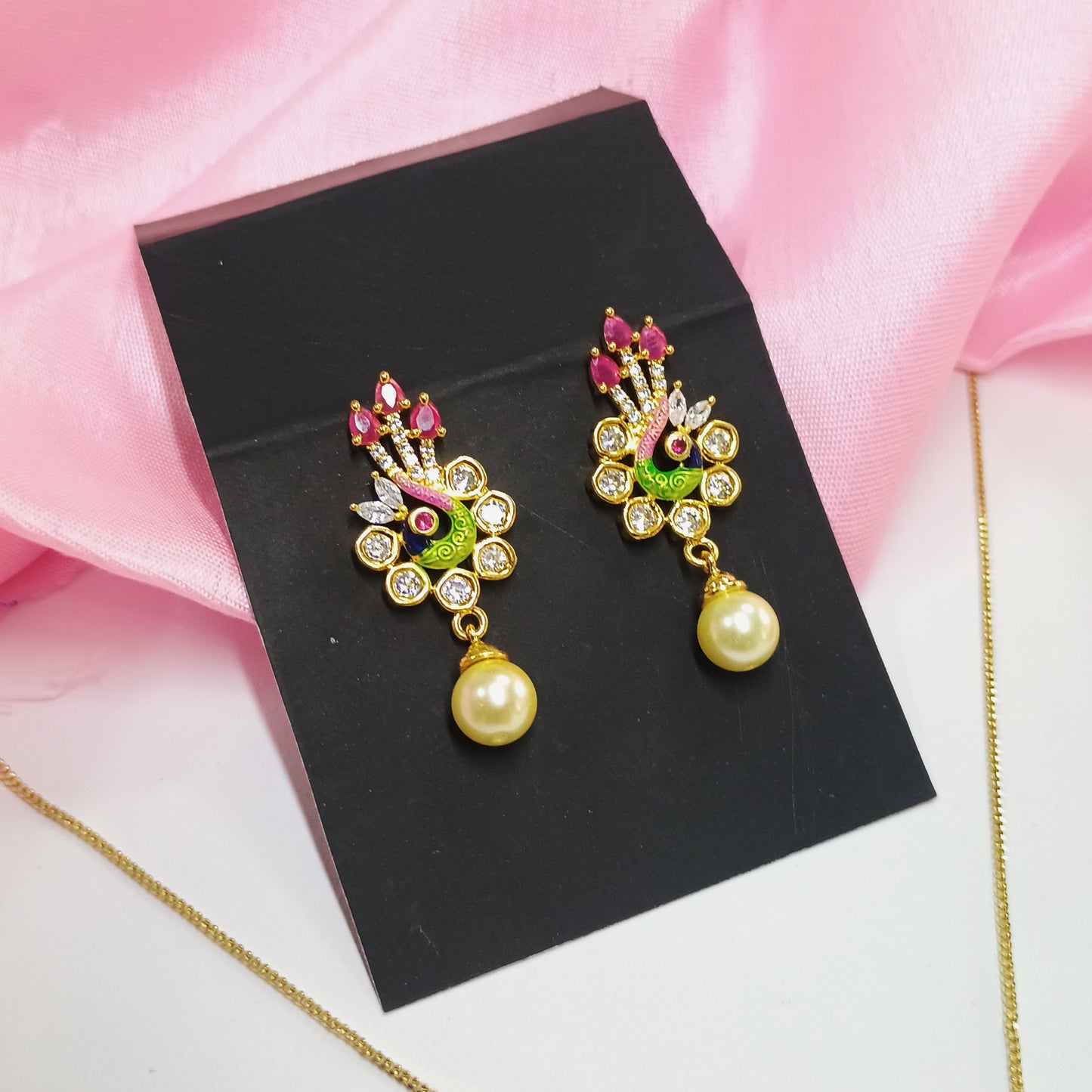 Peacock Style Gold Plated Pendent with Earrings