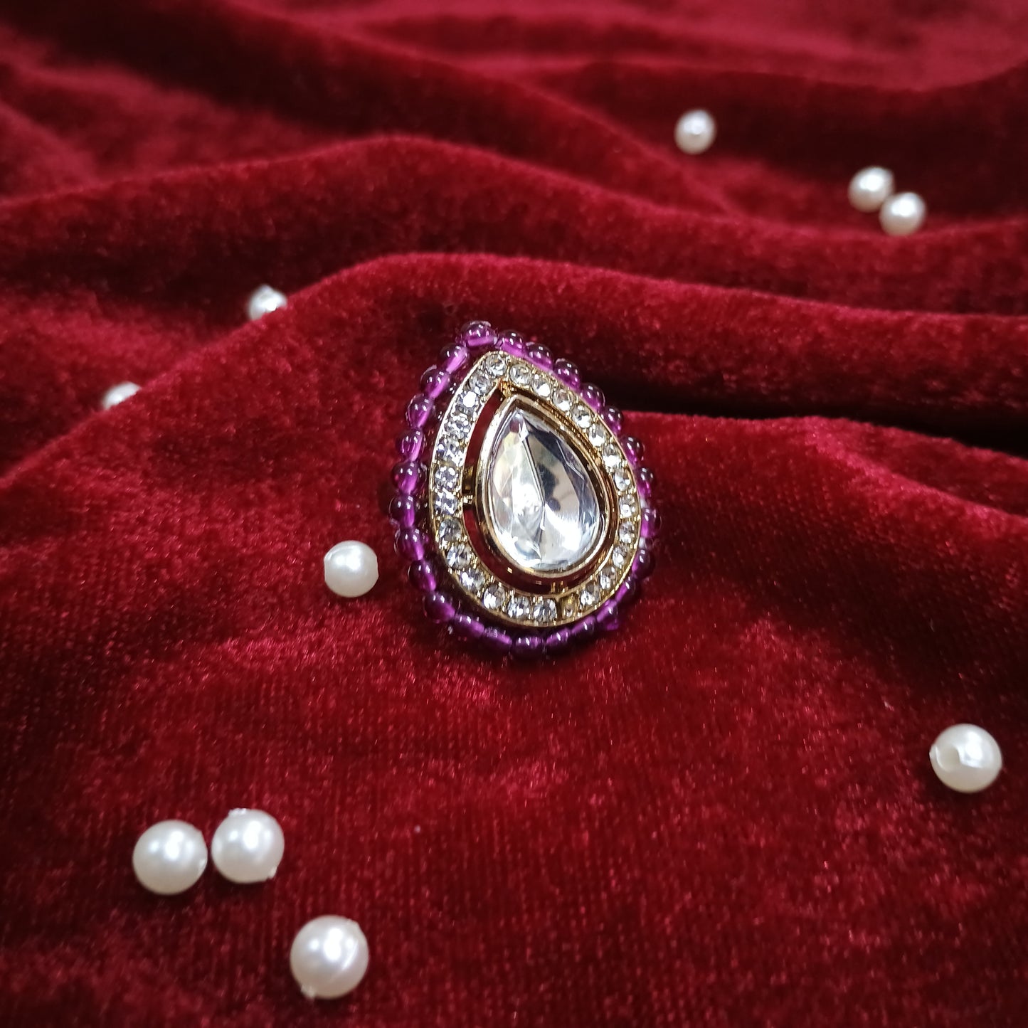 Purple Beads Kundan Ring