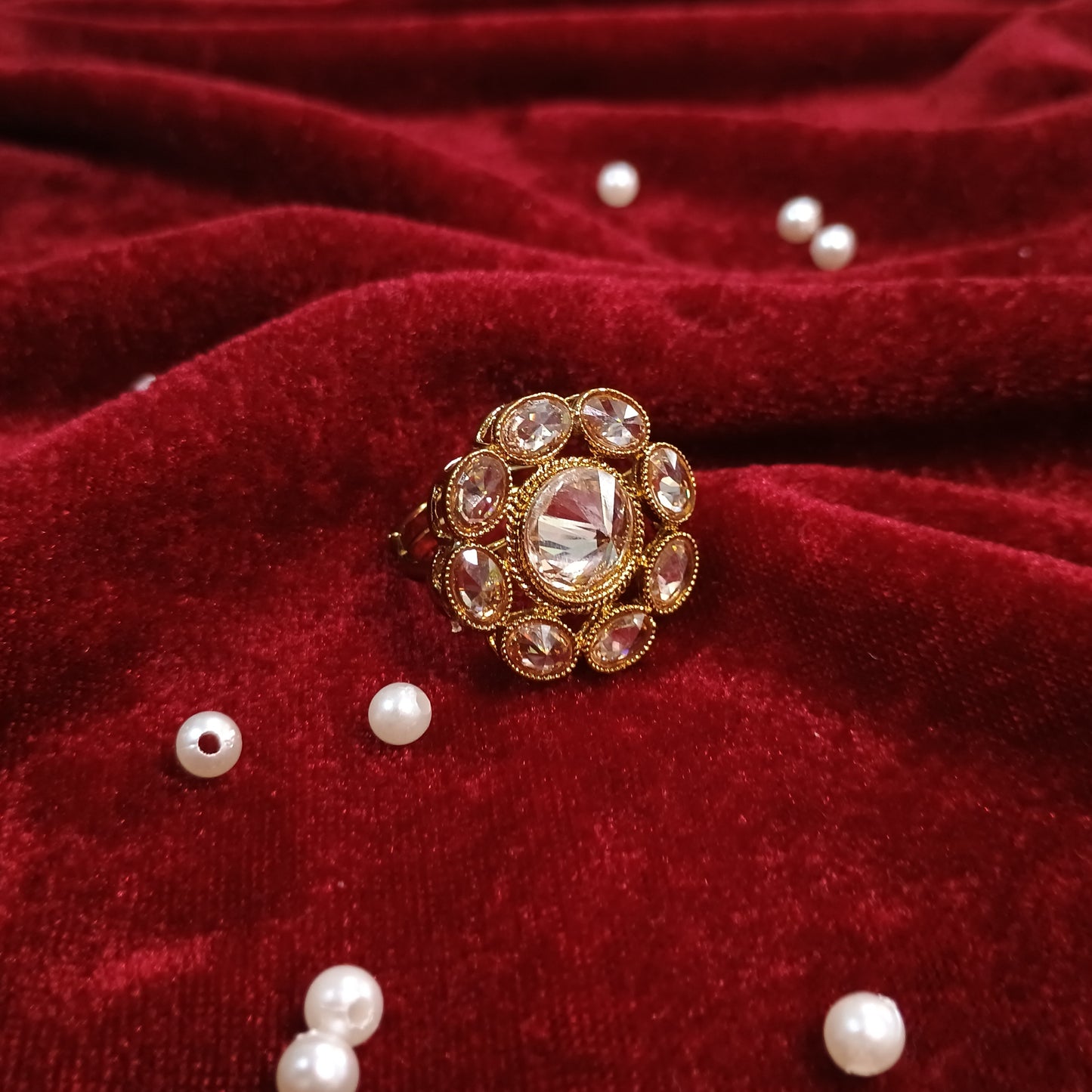 Gold Plated Kundan Ring