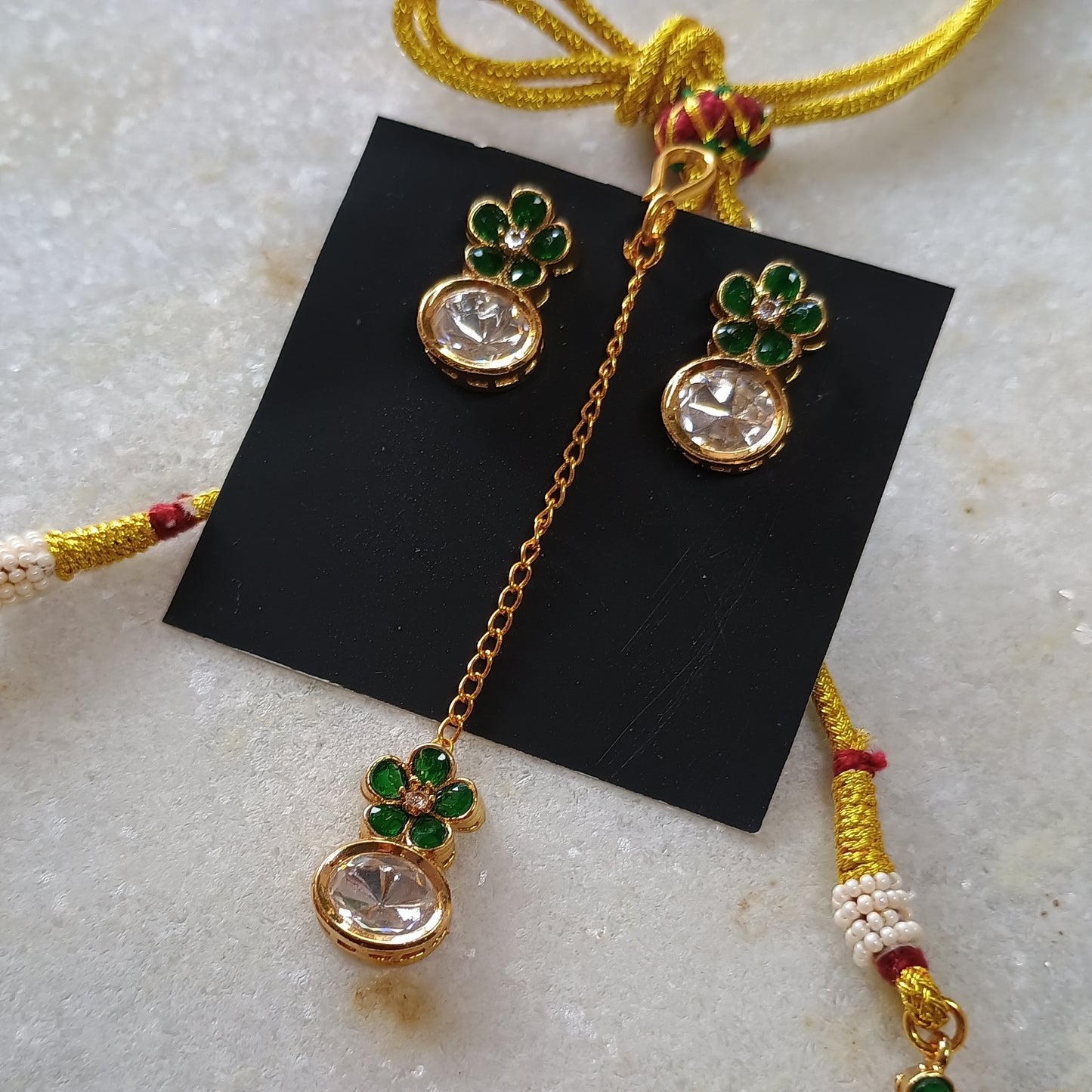 Green Kundan Set with Maang Tika