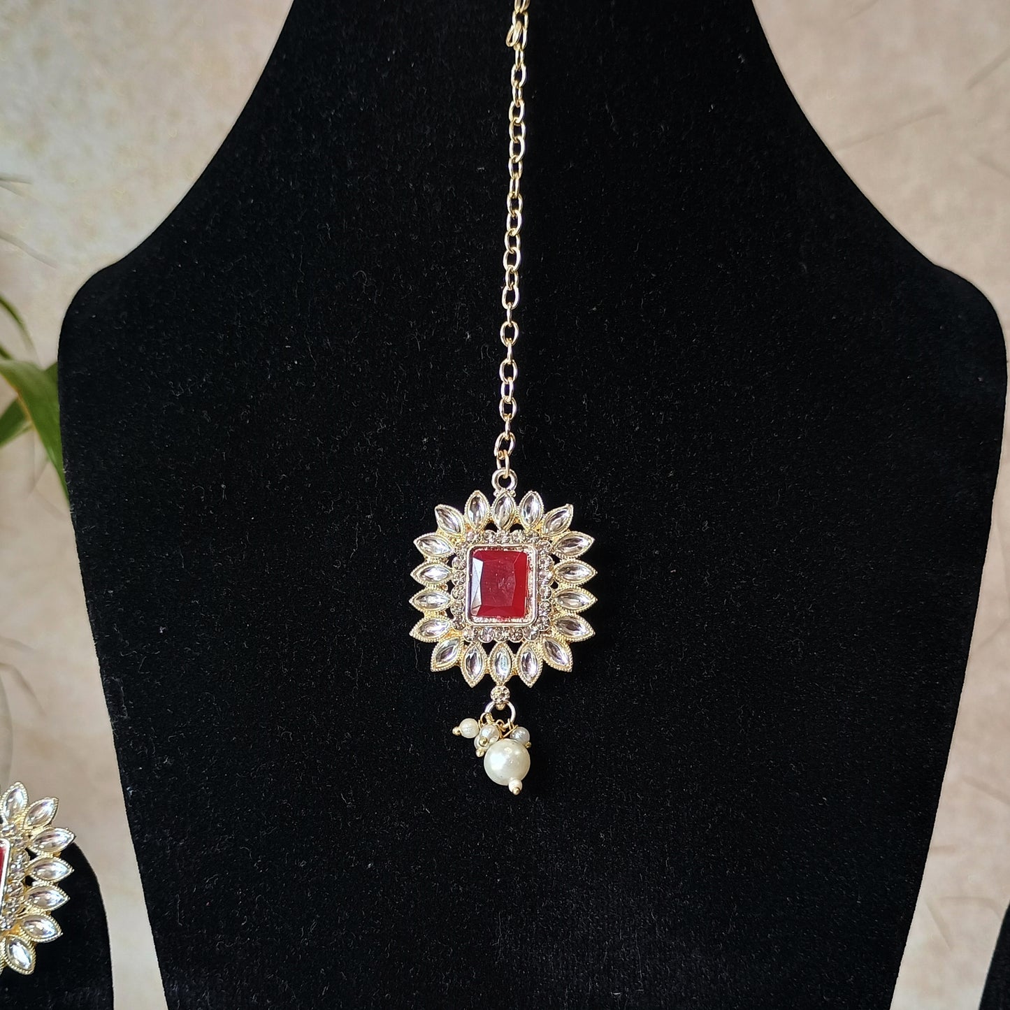 White Beads Choker Set with Maangtika