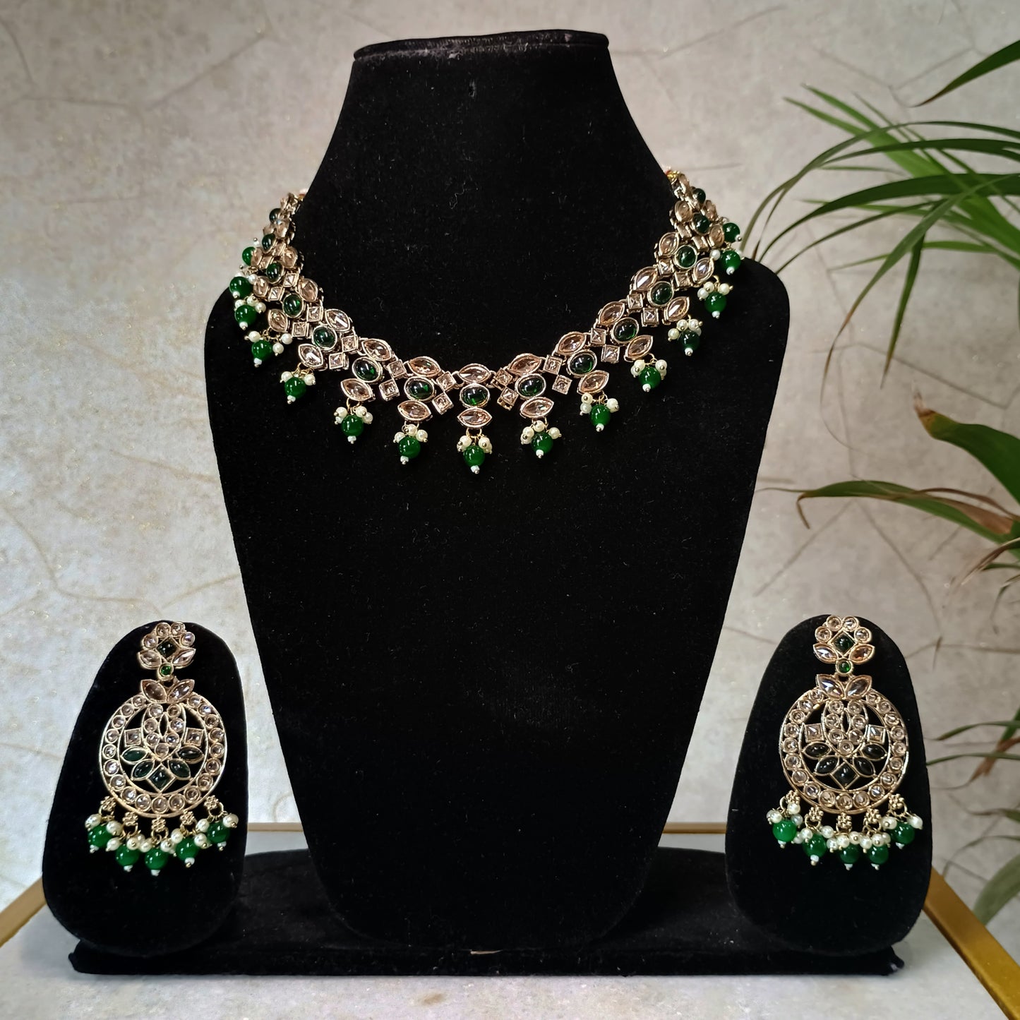 Elegant Stone Gold Plated Jewellery Set with Maangtika