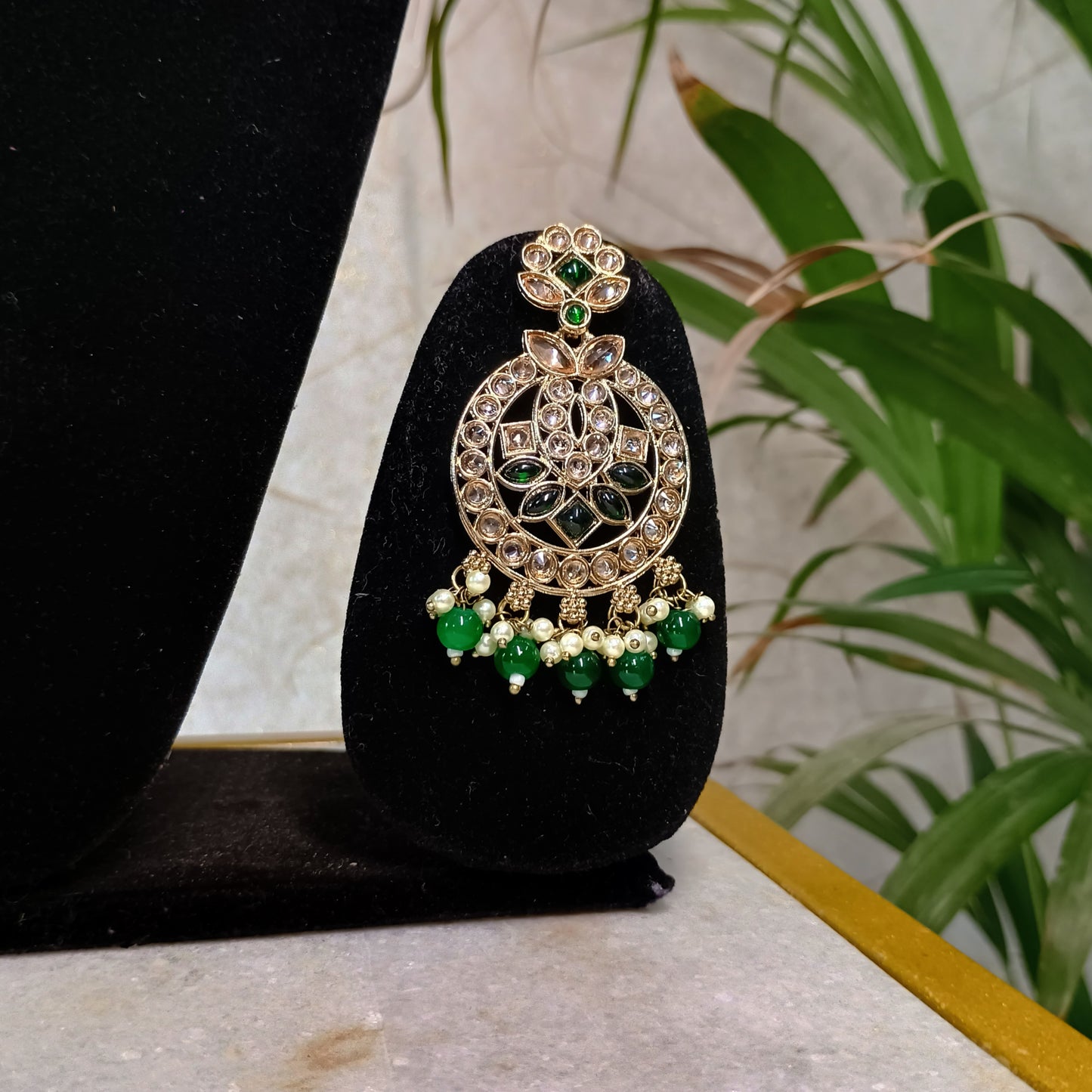 Elegant Stone Gold Plated Jewellery Set with Maangtika