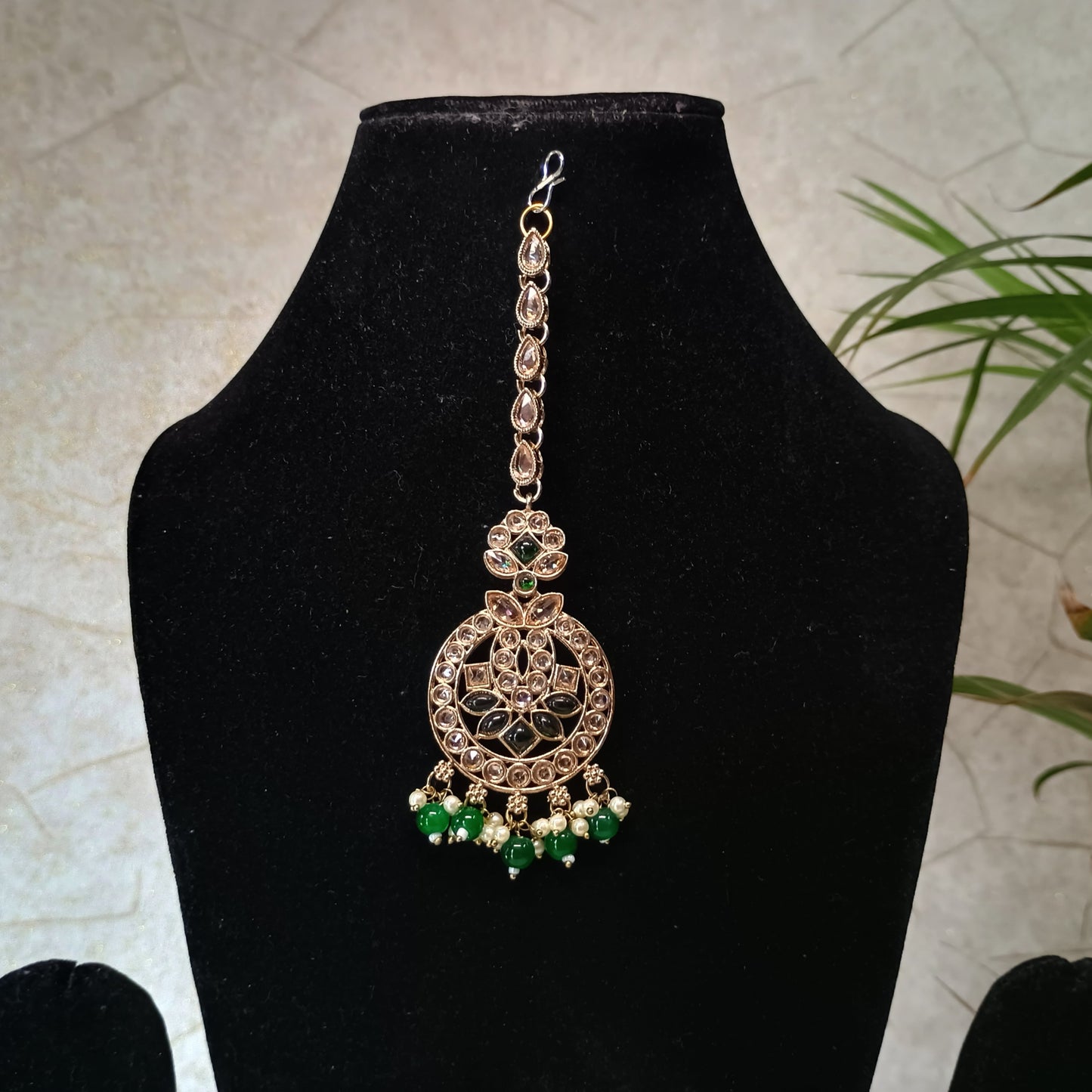 Elegant Stone Gold Plated Jewellery Set with Maangtika