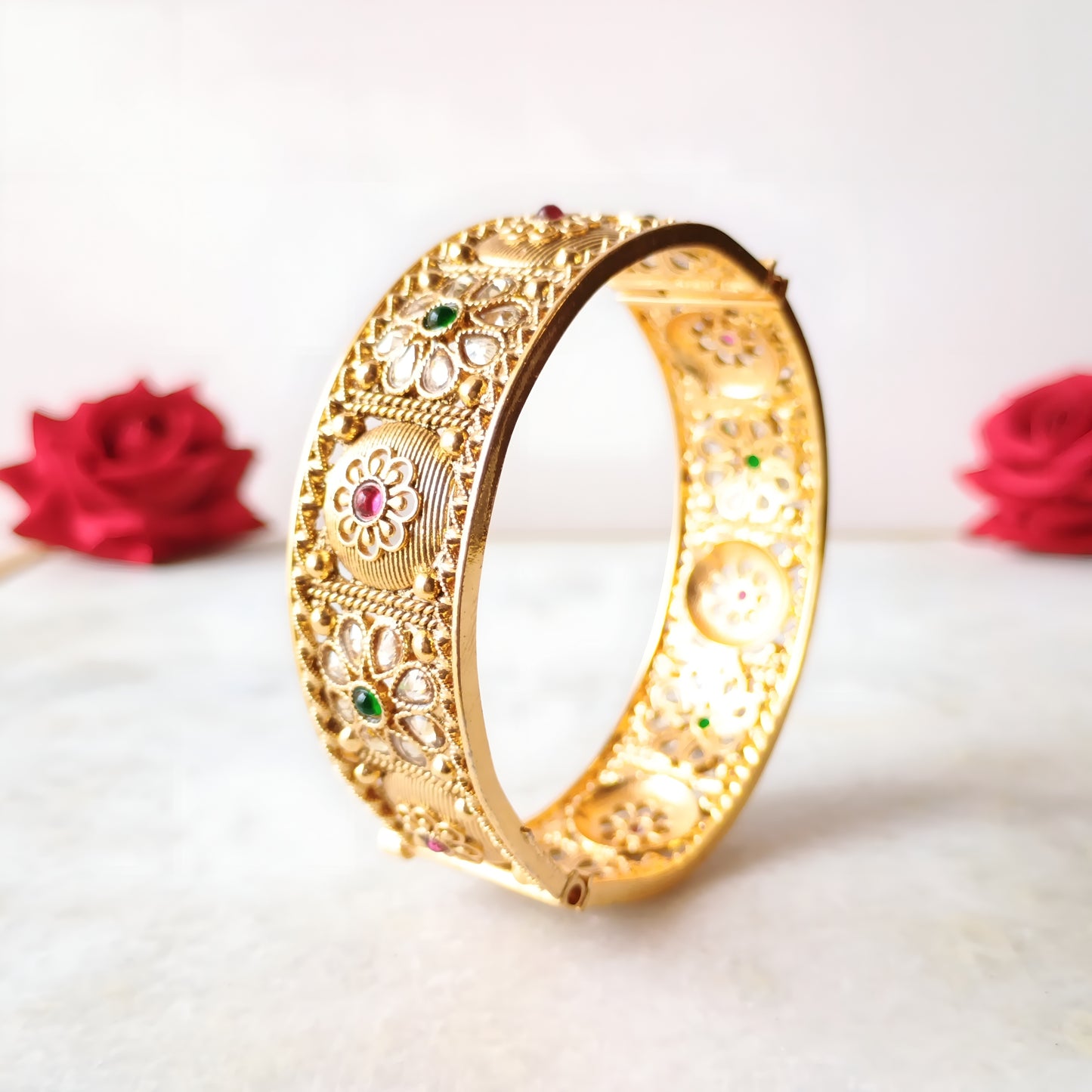 Antique Gold Plated Floral Kada