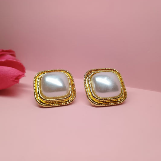 Square Pearl Gold Plated Studs