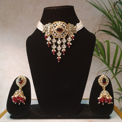 Elegant Ruby Stone Choker Set with Maangtika