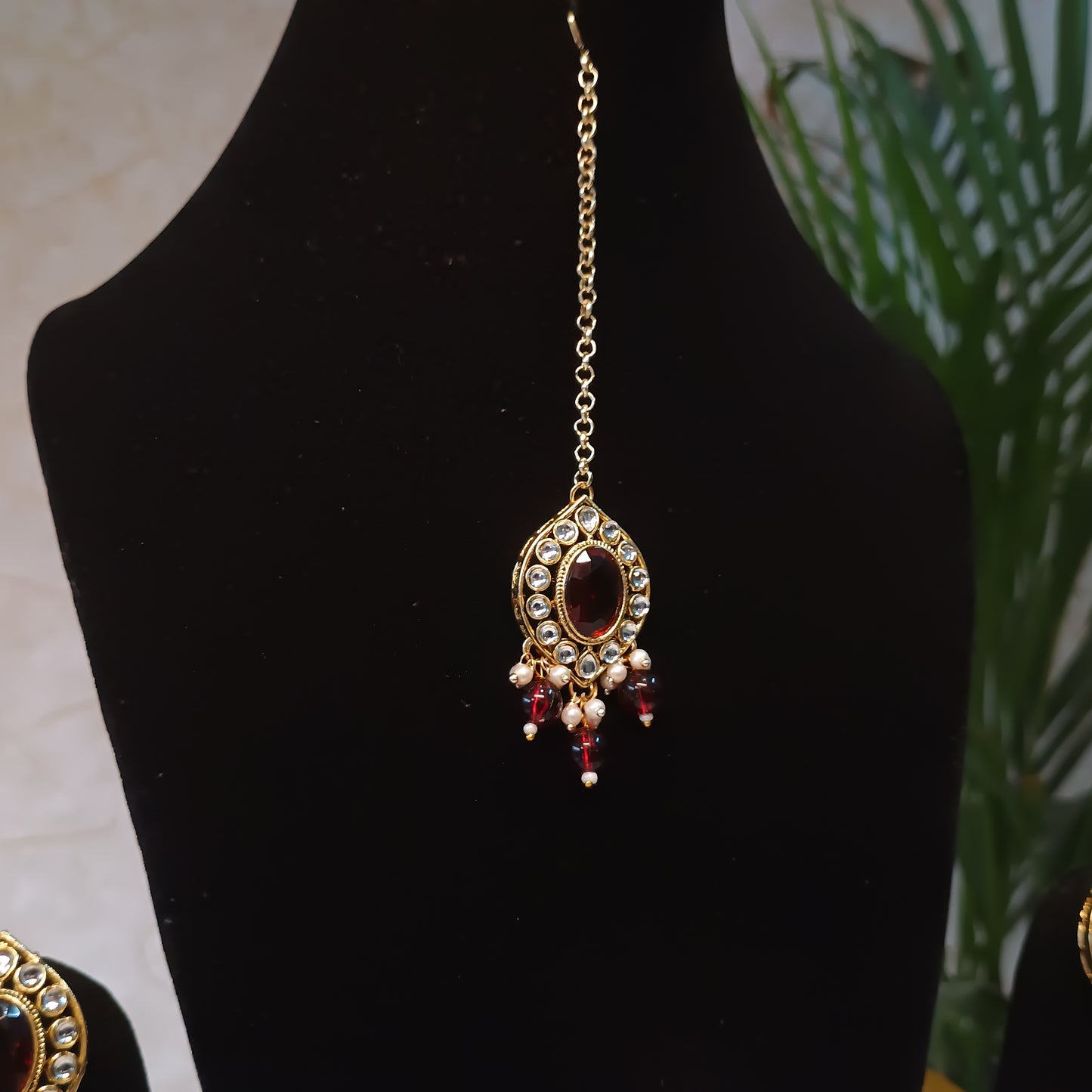 Elegant Ruby Stone Choker Set with Maangtika