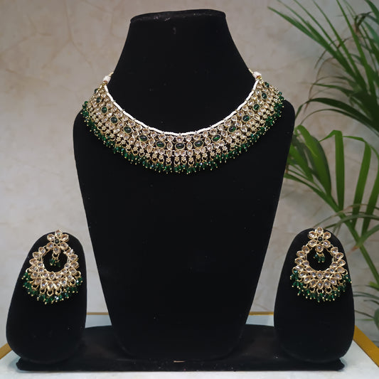Elegant Stone Gold Plated Jewellery Set with Maangtika