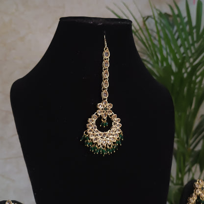 Elegant Stone Gold Plated Jewellery Set with Maangtika