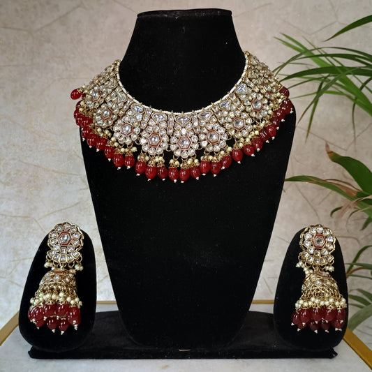 Elegant Kundan Red Stone Jewellery Set with Maangtika