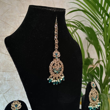 Elegant Stone Gold Plated Jewellery Set with Maangtika