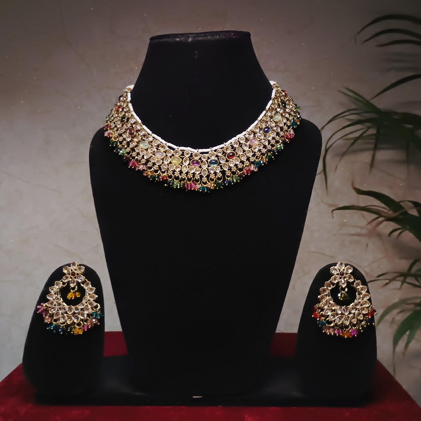 Elegant Stone Gold Plated Jewellery Set with Maangtika