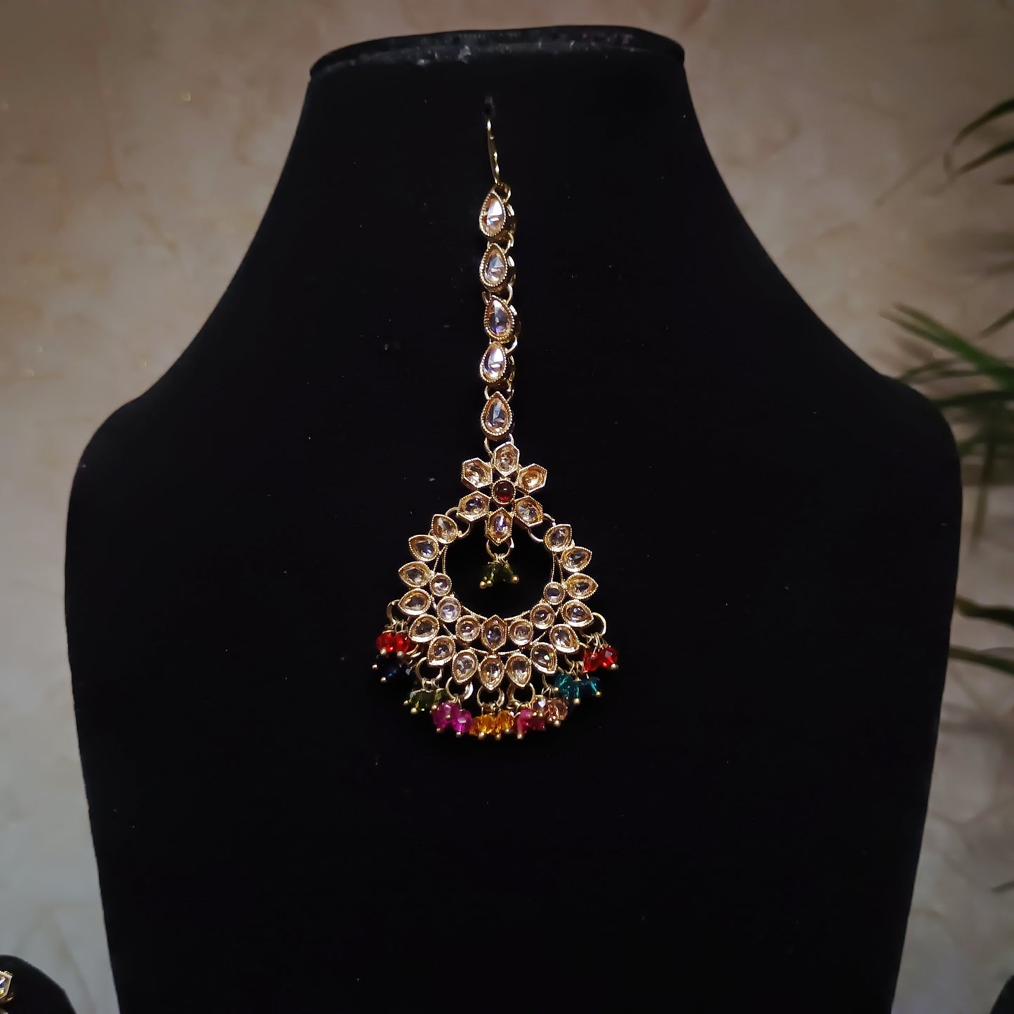 Elegant Stone Gold Plated Jewellery Set with Maangtika