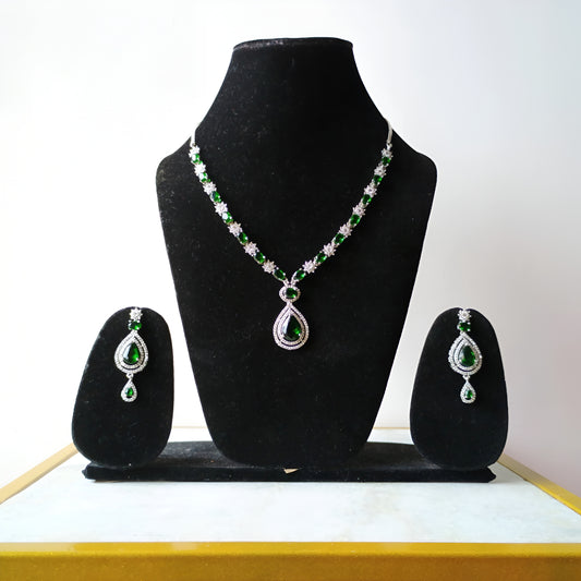 American Diamond Antique Emerald Necklace Set