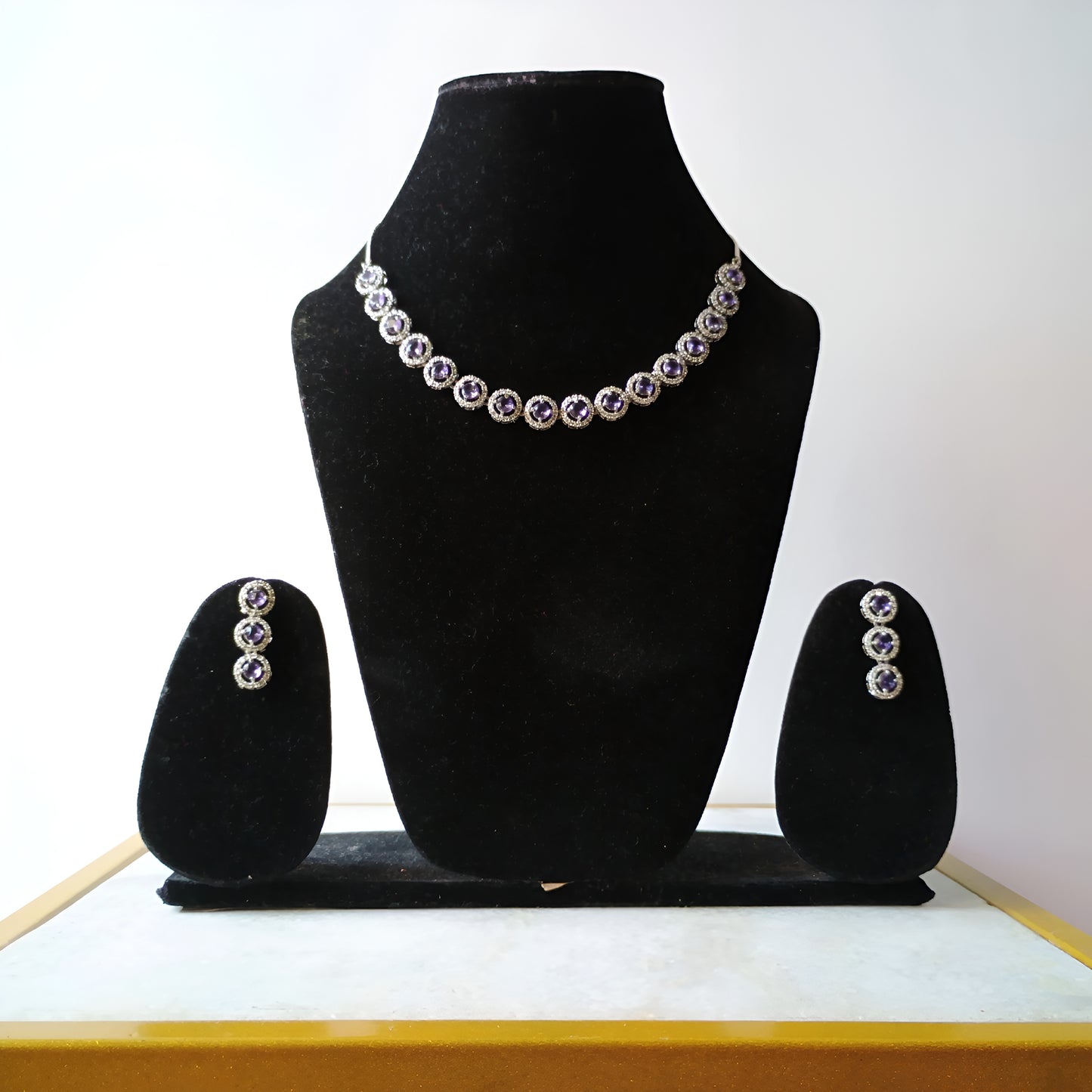 Elegant AD Lavender Crystal Necklace Set