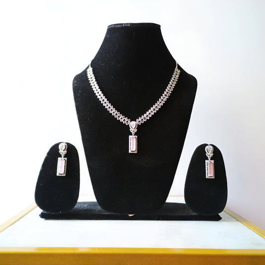 Baby Pink Crystal AD Necklace Set