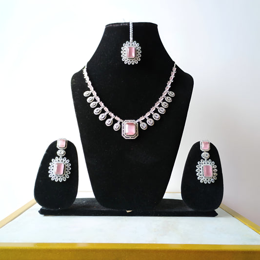 Baby Pink Crystal AD Necklace Set