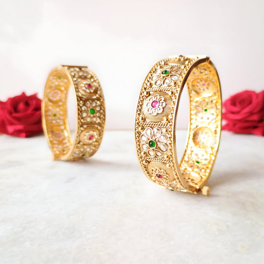 Antique Gold Plated Floral Kada