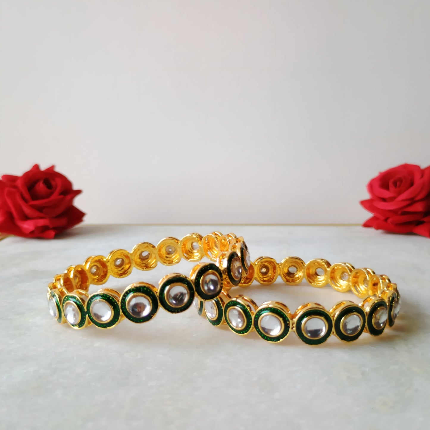 Antique Gold Plated Kundan Bangles