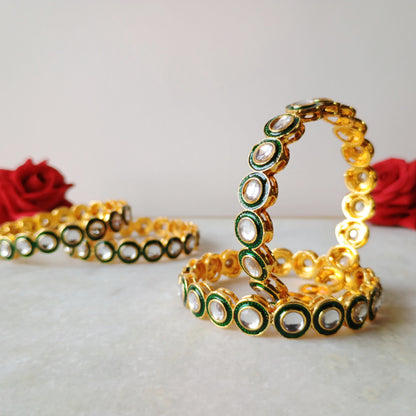 Antique Gold Plated Kundan Bangles