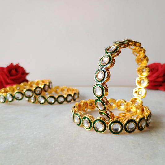 Antique Gold Plated Kundan Bangles